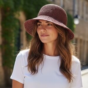 Toucan Collection Hand-Crocheted Raffia Sun Hat – Rust Brown